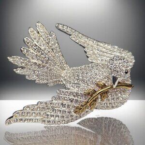 JOAN RIVERS Vintage Dove of Peace Olive Branch Pave Crystal Brooch